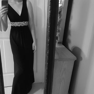 Maxi Long V Neck Prom Dress With Thick Jewels